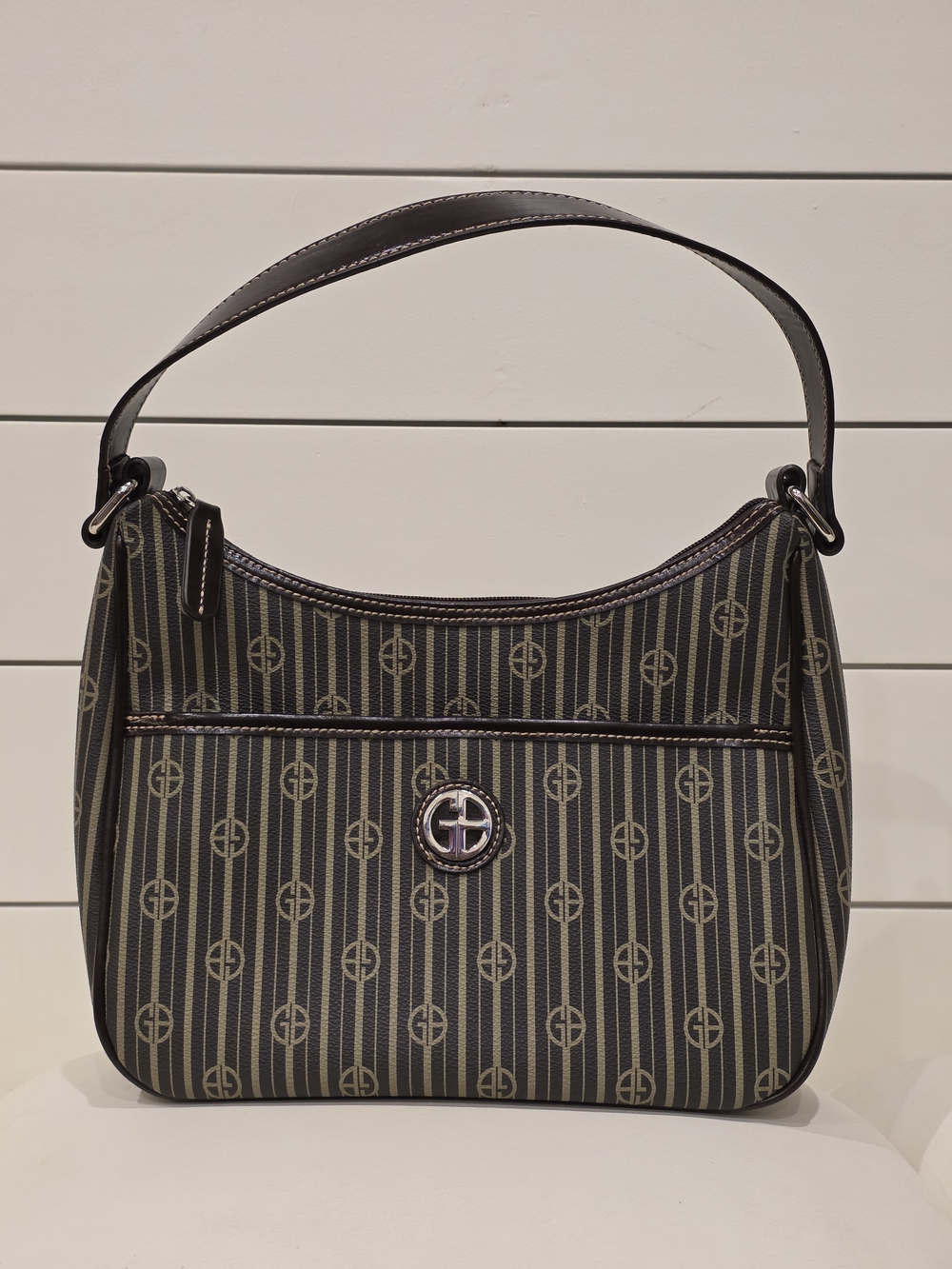 Designer-Inspired Black and Brown Patterned Shoulder Bag